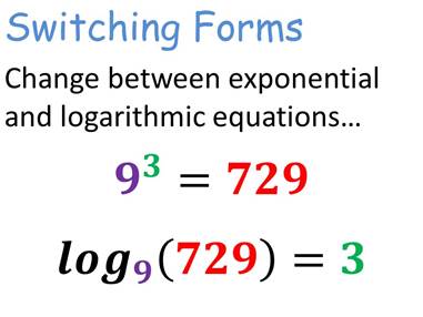 Switching+Forms+Change+between+exponential+and+logarithmic+equations+𝟗+𝟑+=𝟕𝟐𝟗+𝒍𝒐𝒈+𝟗+𝟕𝟐𝟗+=𝟑.jpg