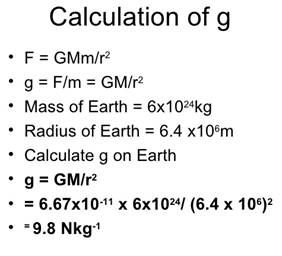 value of acceleration due to gravity 